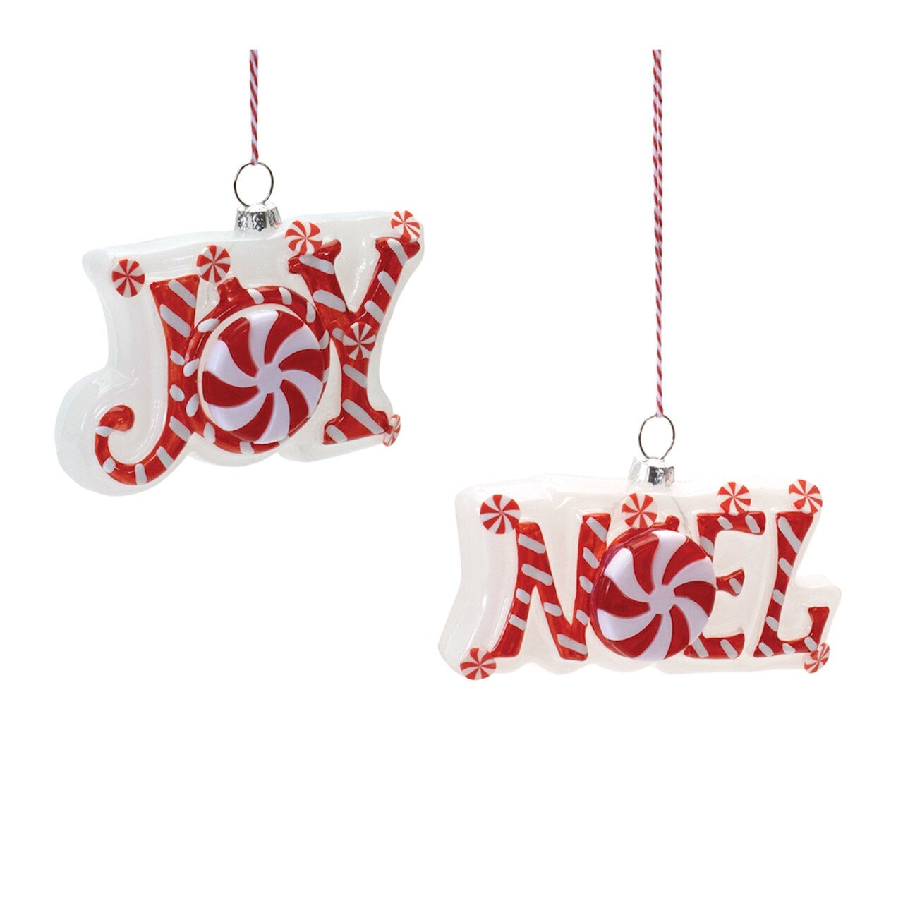 Melrose Peppermint Joy and Noel Glass Christmas Ornaments - 4.75" - Red and White - 6ct